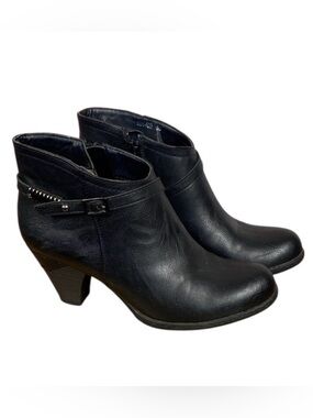 VANGELO Black Faux Leather Ankle Moto Black Dress Heeled Lined Boot Sz EU38